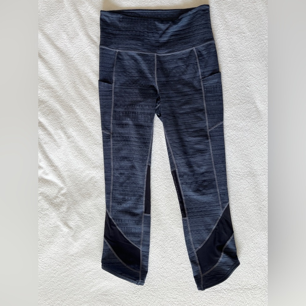 Athleta High Rise Blue Jacquard Mesh Chaturanga To Town Yoga Leggings Size Small